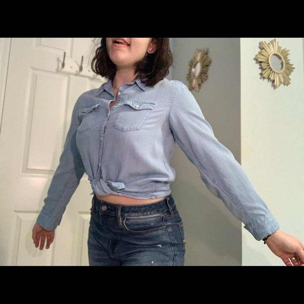 Jean material button-up